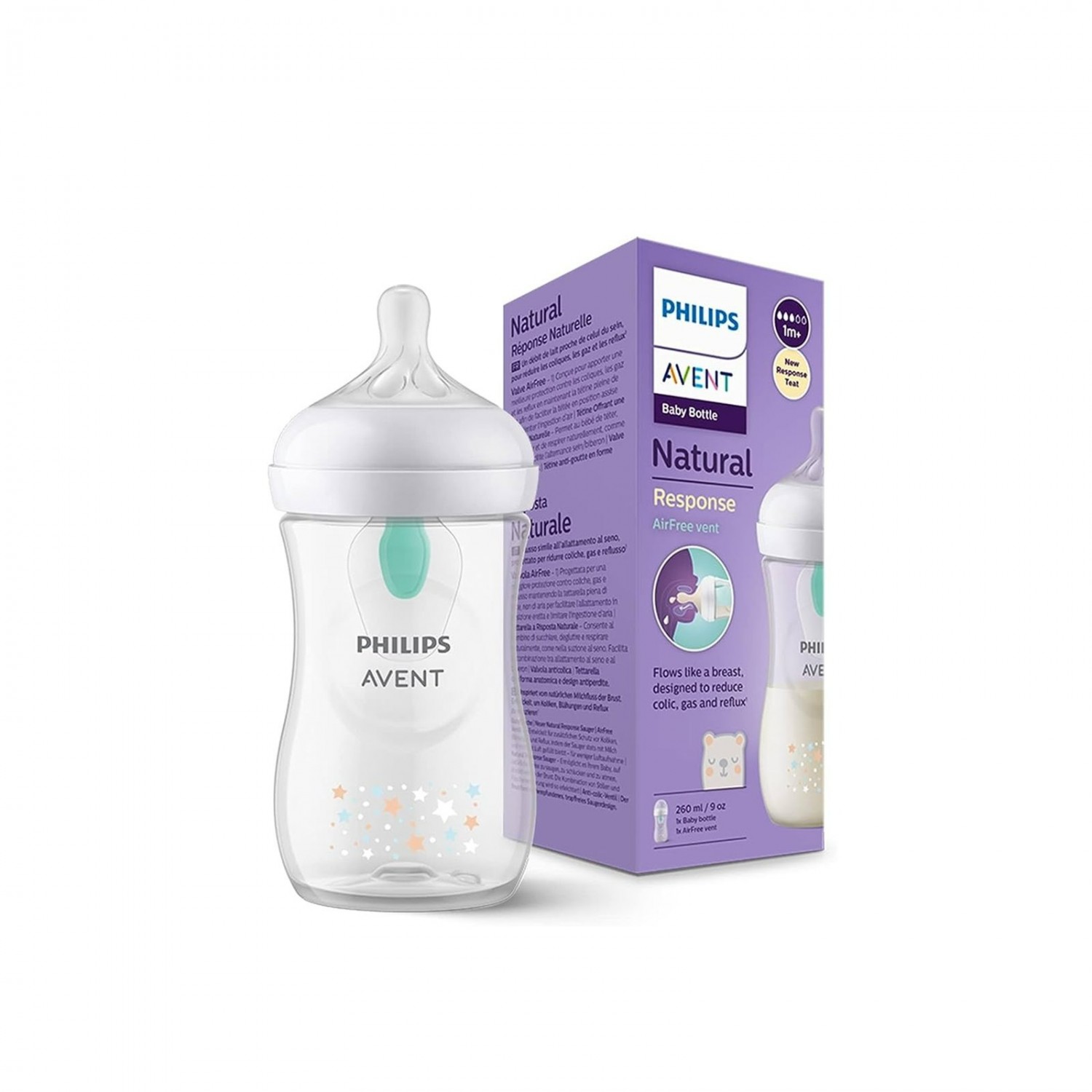 شیشه شیر طلقی 260 میل ضد نفخ اونت Avent مدل Natural Response
