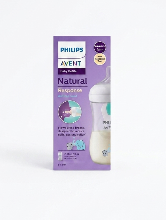 شیشه شیر طلقی طرح فیل 260 میل ضد نفخ اونت Avent مدل Natural Response