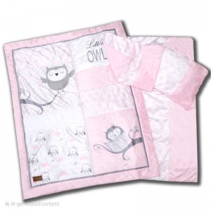 سرویس خواب 4 تکه لیزا Lisa طرح جغد صورتی