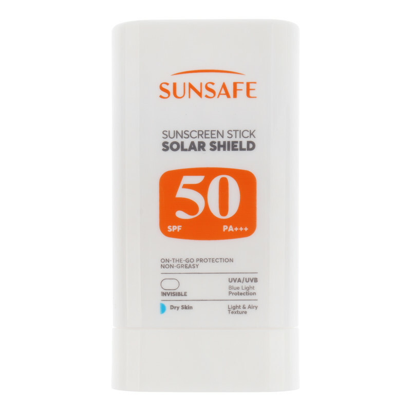 استیک ضد آفتاب بی‌رنگ صورت و بدن سان سیف SPF 50 مدل Solar Shield ‌محافظ در برابر اشعه UVA و UVB مناسب برای پوست خشک حجم 19 میلی‌لیتر