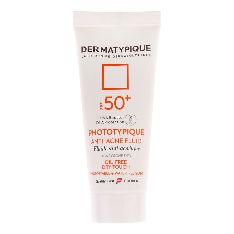 فلوئید ضد آفتاب بدون رنگ درماتیپیک مدل anti acne محافظ UVA،UVB مناسب برای انواع پوست حجم 40 میلی لیتر