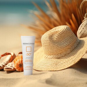 کرم ضدآفتاب بی‌رنگ درماتیپیک +SPF50 مدل هیدرا مناسب انواع پوست، حجم 50 میلی‌لیتر