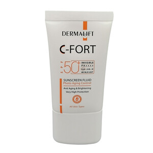 فلوئید ضد آفتاب بی رنگ درمالیفت SPF 50 مدل C-Fort ‌محافظ UVA ،UVB و PA++++، حاوی ویتامین C، ضد پیری، مناسب انواع پوست‌ حجم 40 میلی‌لیتر
