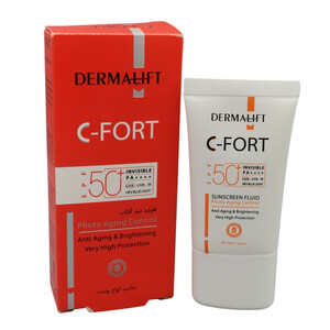 فلوئید ضد آفتاب بی رنگ درمالیفت SPF 50 مدل C-Fort ‌محافظ UVA ،UVB و PA++++، حاوی ویتامین C، ضد پیری، مناسب انواع پوست‌ حجم 40 میلی‌لیتر