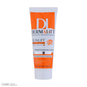 کرم ضد آفتاب رنگی درمالیفت مدل سانلیفت SPF 50 حاوی محافظ UVA و UVB، ضد آب، ضد پیری، ضد جوش و آکنه، مناسب پوست‌ چرب حجم 40 میلی‌لیتر ‌