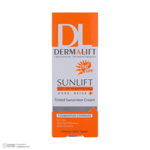 کرم ضد آفتاب رنگی درمالیفت مدل سانلیفت SPF 50 حاوی محافظ UVA و UVB، ضد آب، ضد پیری، ضد جوش و آکنه، مناسب پوست‌ چرب حجم 40 میلی‌لیتر ‌