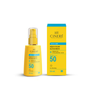 فلوئید ضد آفتاب بی‌رنگ سینره، 50 SPF، مدل PREBIOTIC، مناسب پوست‌های چرب با حجم 50 میلی‌لیتر، فاقد پارابن، محافظت‌کننده در برابر اشعه‌های UVA و PA ،UVB++++، دارای فرمولاسیون فاقد چربی و هیالورونیک اسید، با ماندگاری 2 ساعته