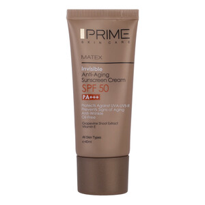 کرم ضدآفتاب و جوان‌کننده بی‌رنگ پرایم SPF50 مدل Matex مناسب انواع پوست، حجم 40 میلی‌لیتر