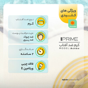 کرم ضدآفتاب و جوان‌کننده بی‌رنگ پرایم SPF50 مدل Matex مناسب انواع پوست، حجم 40 میلی‌لیتر