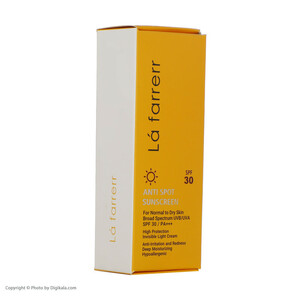 کرم ضدآفتاب و ضدلک بی‌رنگ لافارر مدل SPF30، مناسب پوست‌های خشک و معمولی، حجم 40 میلی‌لیتر