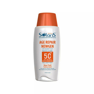 لوسیون ضد آفتاب بی‌رنگ آردن سولاریس، SPF 50، مدل Age Repair Newgen، مناسب انواع پوست با حجم 100 میلی لیتر، ضد آب و محافظت‌کننده در برابر اشعه‌های PA++++ ،UVA ،UVB، ضد پیری، دارای فرمولاسیون کلاژن، با ماندگاری ۲ ساعته