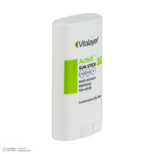 استیک ضد آفتاب بی‌رنگ صورت ویتالیر SPF 50 مدل اکتیویت محافظ در برابر اشعه UVA و UVB ‌مناسب برای پوست چرب و مختلط حجم 20 میلی‌لیتر