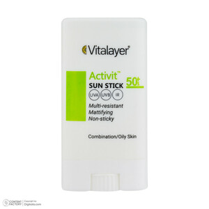 استیک ضد آفتاب بی‌رنگ صورت ویتالیر SPF 50 مدل اکتیویت محافظ در برابر اشعه UVA و UVB ‌مناسب برای پوست چرب و مختلط حجم 20 میلی‌لیتر