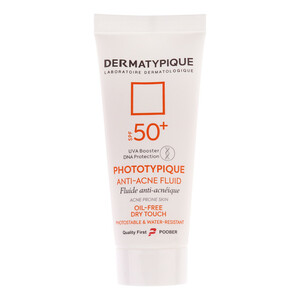 فلوئید ضد آفتاب بدون رنگ درماتیپیک مدل anti acne محافظ UVA،UVB مناسب برای انواع پوست حجم 40 میلی لیتر