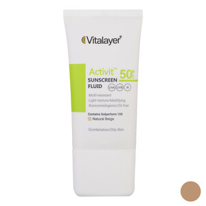 فلوئید ضدآفتاب رنگی ویتالیر SPF50 مدل Activit، مناسب پوست‌های چرب، حجم 50 میلی‌لیتر