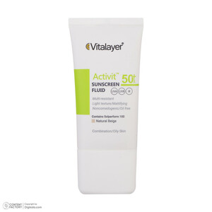 فلوئید ضدآفتاب رنگی ویتالیر SPF50 مدل Activit، مناسب پوست‌های چرب، حجم 50 میلی‌لیتر