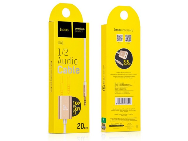 کابل انتقال صدا 3.5 میلی متری هوکو مدل UA1 1 In 2 به طول 0.2 متر
