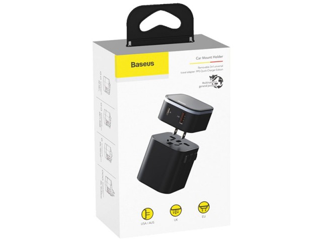 شارژر دیواری و آداپتور جهانی بیسوس مدل  Removable 2in1 universal travel adaptor PPS Quick Charger Edition