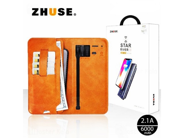 کیف چرمی و پاور بانک 6000 میلی آمپر وایرلس ژوس مدل ZS-PB-025 STAR RIVER III Series