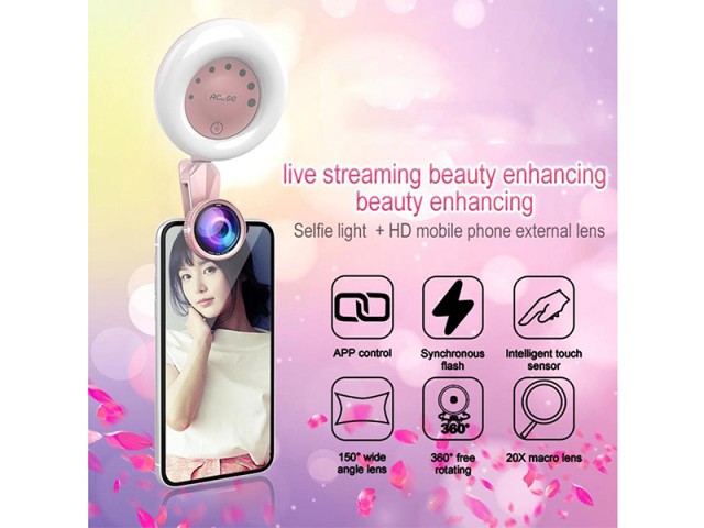 رینگ لایت مدل M-608 به همراه 2 عدد لنز کلیپسی موبایل