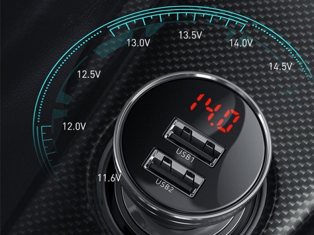 شارژر فندکی فست شارژ بیسوس مدل Digital Display Car Charger