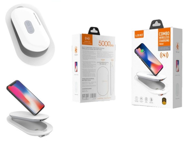 شارژر و پاور بانک وایرلس 5000 میلی آمپر الدینو مدل  PW501 COMBO Wireless Charger