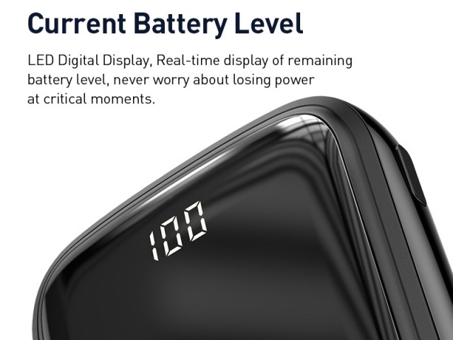 پاور بانک فست شارژ 10000 میلی آمپر بیسوس مدل Qpow Digital Display با کابل لایتنینگ