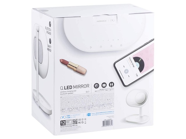 آينه ميكاپ با شارژر بی‌سیم و اسپیکر بلوتوثی مومکس مدل QL13 Q.LED Mirror