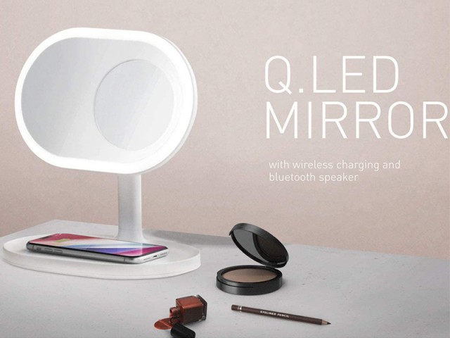 آينه ميكاپ با شارژر بی‌سیم و اسپیکر بلوتوثی مومکس مدل QL13 Q.LED Mirror