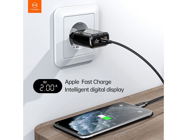 شارژر دیواری فست شارژ 18 وات مک دودو مدل CH-7171 بهمراه کابل تایپ سی به لایتنینگ