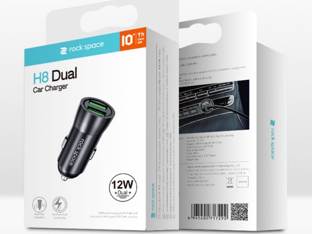 شارژر فندکی فست شارژ راک اسپیس مدل H8 Dual Car Charger