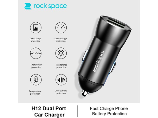 شارژر فندکی فست شارژ راک اسپیس مدل H8 Dual Car Charger
