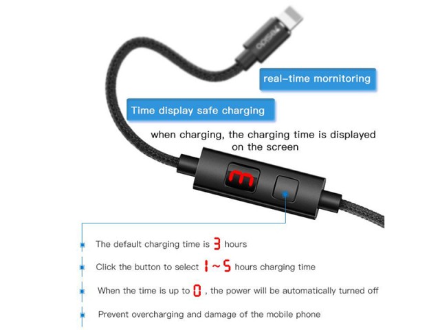 کابل فست شارژ لایتنینگ یسیدو مدل CA46 Timing Cut Off Data Cable دارای قطع کن تایمر دار