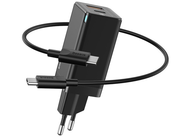 شارژر دیواری فست شارژ بیسوس مدل GaN Mini Quick Charger بهمراه کابل دو سر تایپ سی