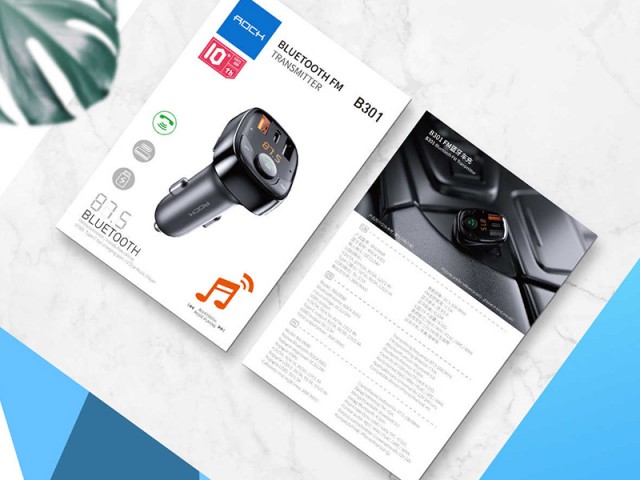 شارژر فندکی فست شارژ با قابلیت پخش موسیقی و مکالمه راک مدل B301 Bluetooth FM Transmitter