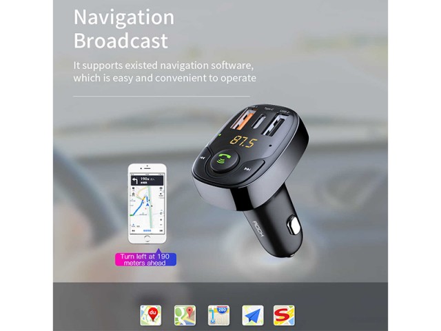 شارژر فندکی فست شارژ با قابلیت پخش موسیقی و مکالمه راک مدل B301 Bluetooth FM Transmitter
