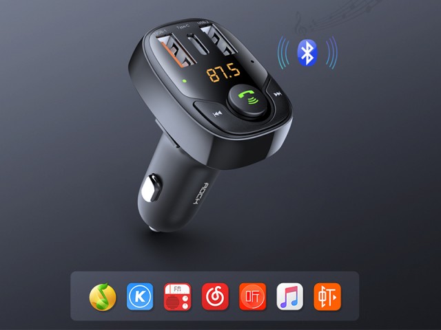 شارژر فندکی فست شارژ با قابلیت پخش موسیقی و مکالمه راک مدل B301 Bluetooth FM Transmitter