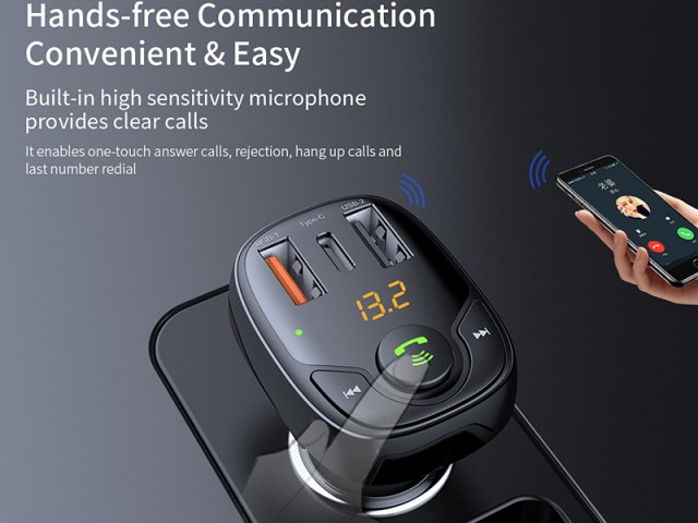 شارژر فندکی فست شارژ با قابلیت پخش موسیقی و مکالمه راک مدل B301 Bluetooth FM Transmitter