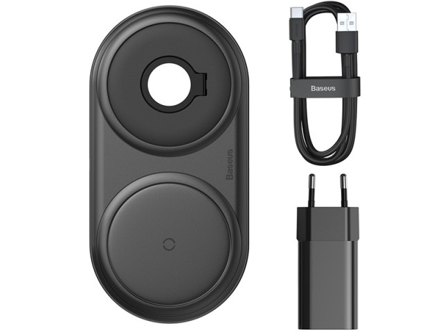 شارژر بی سیم دو کاره بیسوس مدل Planet 2in1 Cable Winder + Wireless Charger