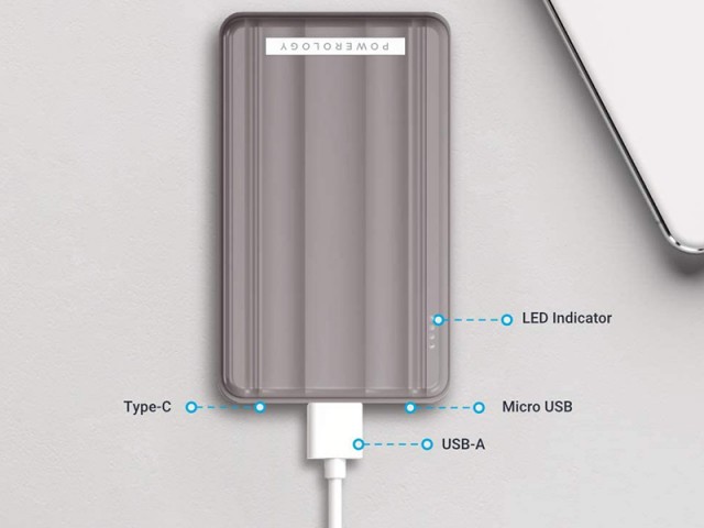 پاور بانک فست شارژ 6000 میلی آمپر پاورولوژی مدل P6PBGY Slim PD Power Bank 18W