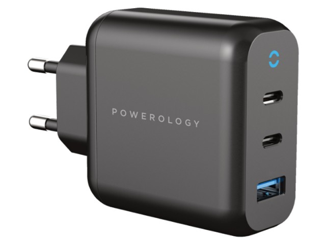 شارژر دیواری فست شارژ 65 وات پاورولوژی مدلP65PDWEUBK GaN Charger