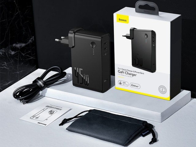 پاور بانک 10000 میلی آمپر و شارژر دیواری فست شارژ بیسوس مدل GaN Charger