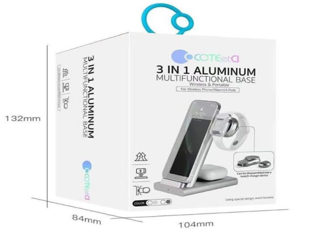 شارژر بی سیم سه کاره کوتچی مدل CS5700 3 IN 1 Aluminum Multifunctional Base