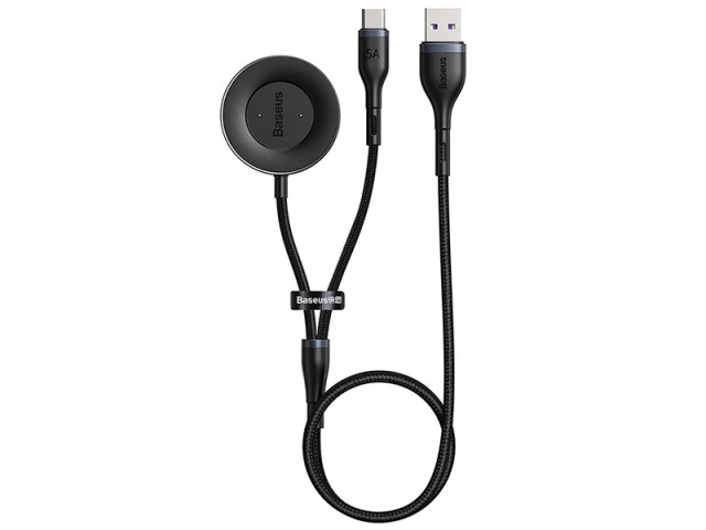 کابل سوپر شارژ دوکاره بیسوس مدل  Cafule Series One-for-two Data Cable USB to C+ Watch Charging Dock CA1T2-G1  با قابلیت شارژ ساعت هوشمند هوآوی