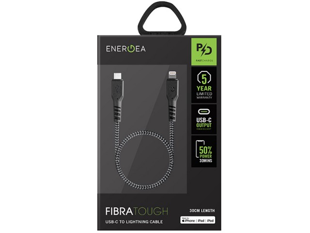 کابل فست شارژ Type-C به Lightning انرژیا مدل FibraTough به طول 30 سانتی‌متر