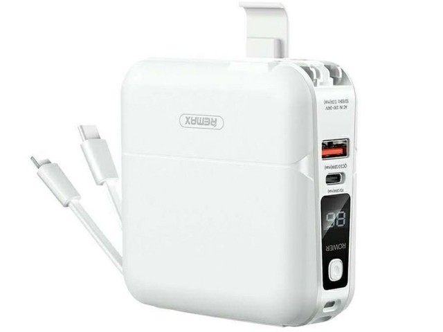 پاور بانک 15000 میلی آمپر و شارژر دیواری ریمکس مدل Infinity All-In-One RPP-20 با کابل متصل