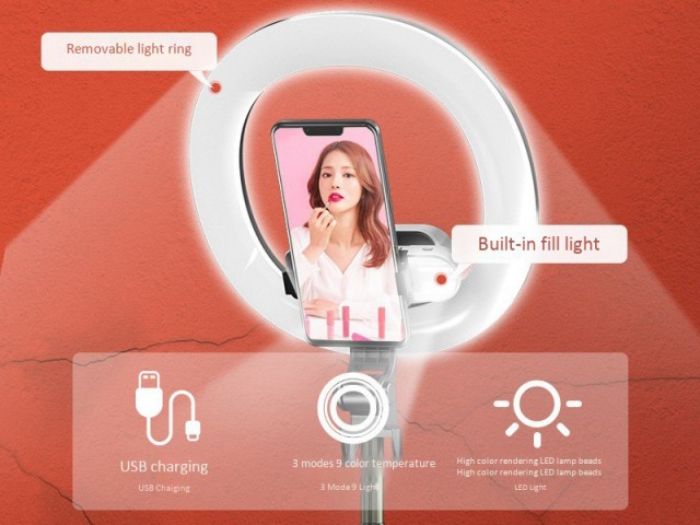 رینگ لایت عکاسی و مونوپاد بلوتوثی سه پایه دار مدل +XT-18S