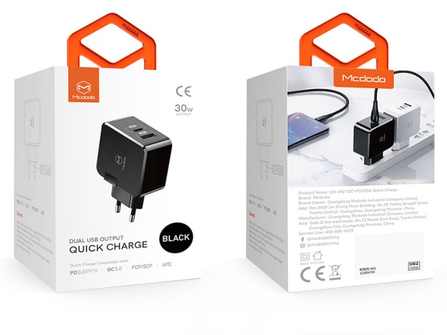 شارژر دیواری فست شارژ 30 وات مک دودو مدل CH-6921