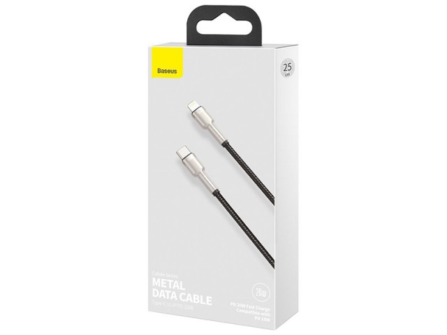 کابل پاوربانکی فست شارژ Type-C به Lightning بیسوس مدل Cafule Series Metal Data Cable 20W CATLJK-01 به طول 25 سانتی‌متر