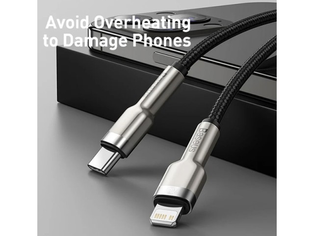 کابل پاوربانکی فست شارژ Type-C به Lightning بیسوس مدل Cafule Series Metal Data Cable 20W CATLJK-01 به طول 25 سانتی‌متر